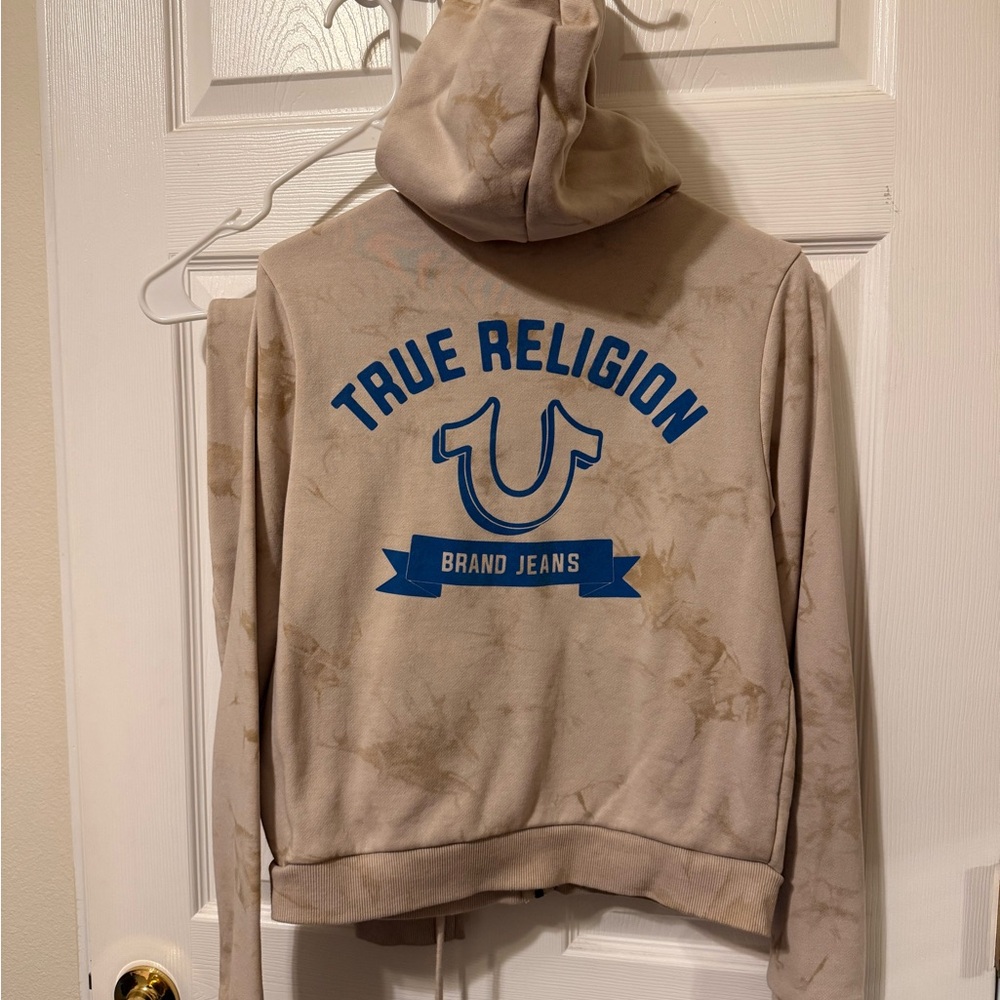 True Religion Tan Hoodie with Blue Accents